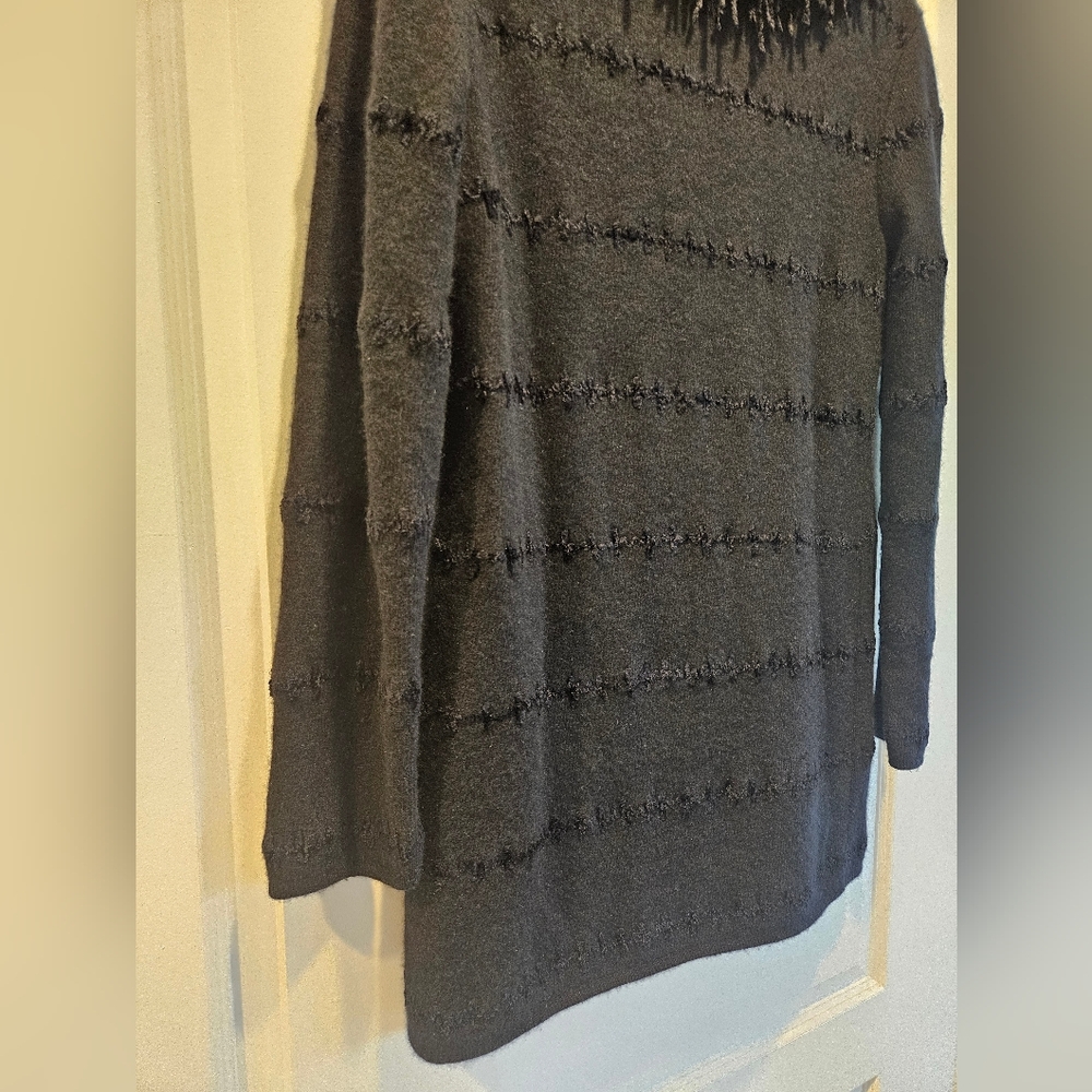 VINTAGE Fendi Cardigan Sweater Appliqué Stitched Fringe Collar Black Womens 42 8 - Picture 7 of 14